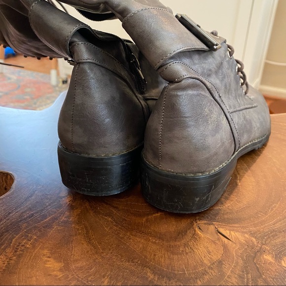 Faux Leather Long Lace Up Boots | Grayish Brown | Faux Fur Top | 7 - Picture 5 of 8